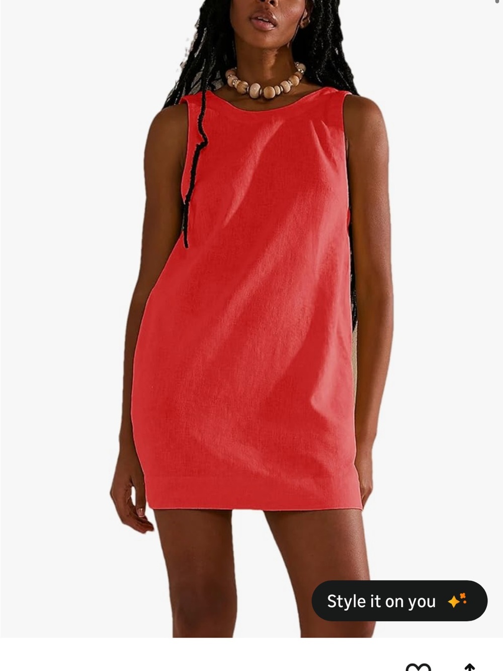 Linen Red Sleeveless Shift Dress